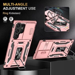 2023 New CASE for Samsung Galaxy S23 Ultra Case with Kickstand & Camera Cover,Built-in [2 Stand Way] Ring Magnetic Stand,2 Layer Shockproof Drop Protective Phone Case Samsung S23 Ultra(Rose Gold)