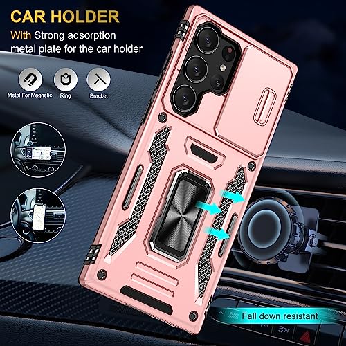 2023 New CASE for Samsung Galaxy S23 Ultra Case with Kickstand & Camera Cover,Built-in [2 Stand Way] Ring Magnetic Stand,2 Layer Shockproof Drop Protective Phone Case Samsung S23 Ultra(Rose Gold)