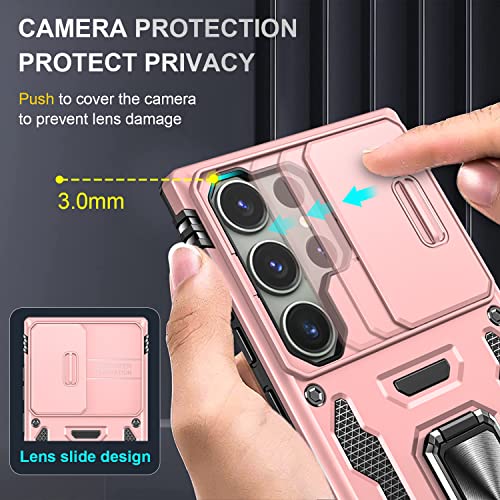 2023 New CASE for Samsung Galaxy S23 Ultra Case with Kickstand & Camera Cover,Built-in [2 Stand Way] Ring Magnetic Stand,2 Layer Shockproof Drop Protective Phone Case Samsung S23 Ultra(Rose Gold)