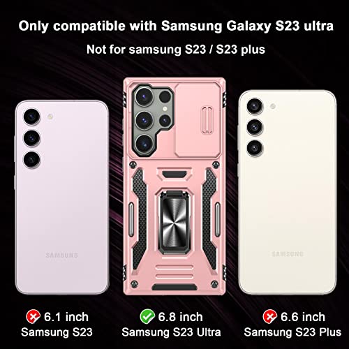 2023 New CASE for Samsung Galaxy S23 Ultra Case with Kickstand & Camera Cover,Built-in [2 Stand Way] Ring Magnetic Stand,2 Layer Shockproof Drop Protective Phone Case Samsung S23 Ultra(Rose Gold)