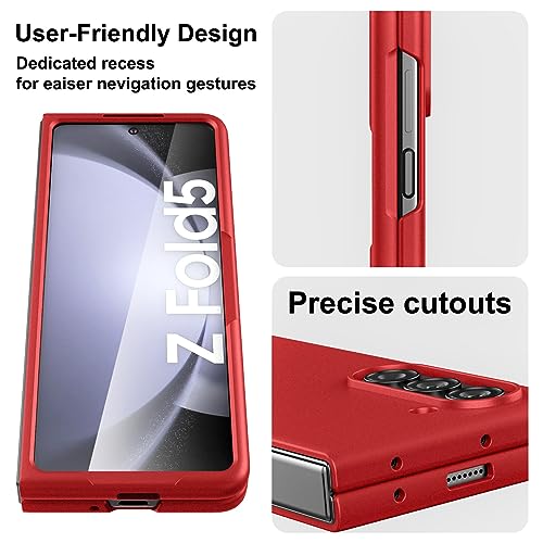Cresee Case for Samsung Galaxy Z Fold 5 (2023) with Cover Screen Protector, Thin Hard PC Phone Case for Galaxy Z Fold5 - Red