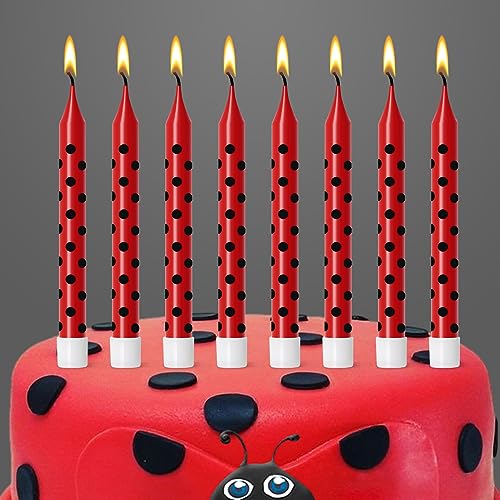 12Pcs Ladybug Themed Birthday Candles Cake Cupcake Ladybird Toppers Candles for Kids Girls Boys Party Decorations Supplies Baby Shower Celebration