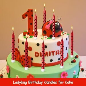 12Pcs Ladybug Themed Birthday Candles Cake Cupcake Ladybird Toppers Candles for Kids Girls Boys Party Decorations Supplies Baby Shower Celebration