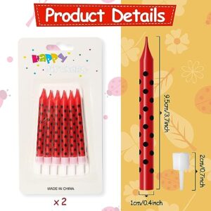 12Pcs Ladybug Themed Birthday Candles Cake Cupcake Ladybird Toppers Candles for Kids Girls Boys Party Decorations Supplies Baby Shower Celebration