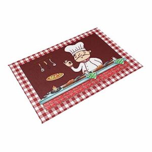 Absorbant Area Rug, Kitchen Decor Cartoon Chef Gourmet Food Dinner Table Wine Red Buffalo Check Outdoor Non-Slip Bottom Carpet Mat for Patio Camping Rv Picnic Backyard Deck Balcony Porch Beach 4x6 ft