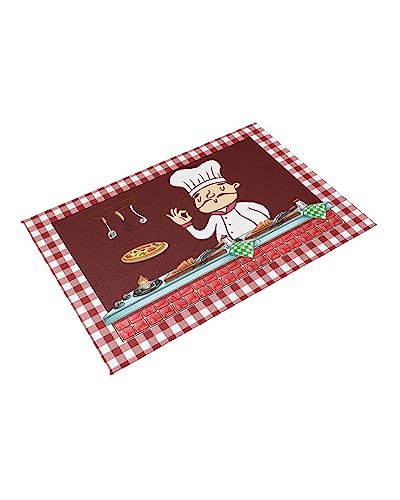 Absorbant Area Rug, Kitchen Decor Cartoon Chef Gourmet Food Dinner Table Wine Red Buffalo Check Outdoor Non-Slip Bottom Carpet Mat for Patio Camping Rv Picnic Backyard Deck Balcony Porch Beach 4x6 ft