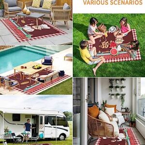 Absorbant Area Rug, Kitchen Decor Cartoon Chef Gourmet Food Dinner Table Wine Red Buffalo Check Outdoor Non-Slip Bottom Carpet Mat for Patio Camping Rv Picnic Backyard Deck Balcony Porch Beach 4x6 ft