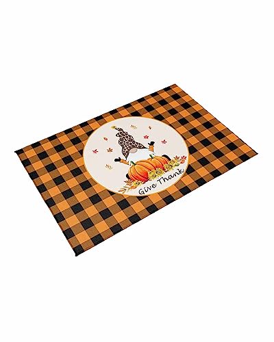 Outdoor Patio Rugs Pumpkin Sunflowers Fallen Leaves Outdoor Area Rug Orange Checkered Non-Slip Backyard/Camping RV Rug/Deck/Porch Rug Front Door Floor Mat Carpet,5x8ft,