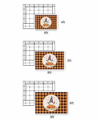 Outdoor Patio Rugs Pumpkin Sunflowers Fallen Leaves Outdoor Area Rug Orange Checkered Non-Slip Backyard/Camping RV Rug/Deck/Porch Rug Front Door Floor Mat Carpet,5x8ft,