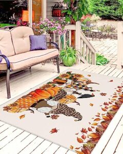 outdoor patio rugs fall maple leaves gnome outdoor area rug harvest pumpkin sunflower non-slip backyard/camping rv rug/deck/porch rug front door floor mat carpet,4x6ft,