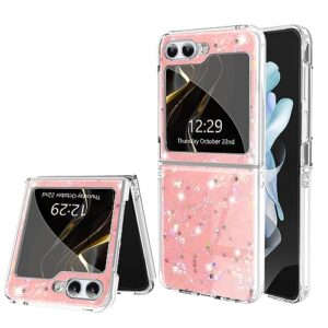 mowim compatible samsung galaxy z flip 5 for women girls, stylish pretty glitter crystal bling sparkly anti-scratch shockproof protective phone cover for samsung galaxy z flip 5-pink