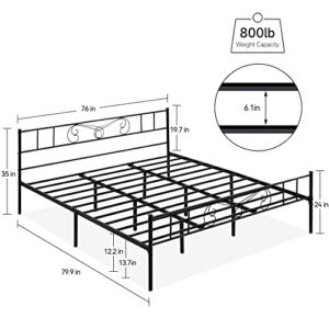 IDEALHOUSE King Bed Frame Platform with Headboard and Footboard Metal Bed Mattress Foundation with Storage No Box Spring Needed Black