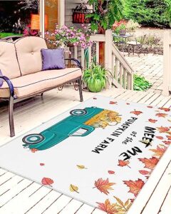 thanksgiving outdoor rug, large floor mat pumpkin truck maple leaf non slip area rug rubber backing quick dry clearance carpet for camping rugs, patio, garden, lawn, deck, porch, 5' x 8'