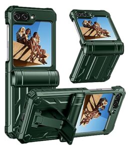 lontect for galaxy z-flip 5 5g case shockproof military grade protection heavy duty case with foldable kickstand&hinge protection rugged drop protective cover case for samsung galaxy z flip 5,green