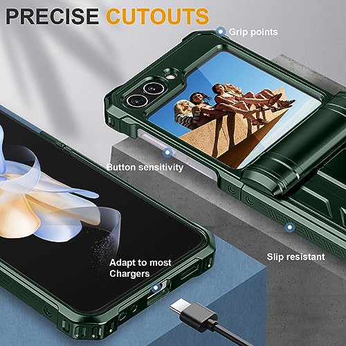 LONTECT for Galaxy Z-Flip 5 5G Case Shockproof Military Grade Protection Heavy Duty Case with Foldable Kickstand&Hinge Protection Rugged Drop Protective Cover Case for Samsung Galaxy Z Flip 5,Green