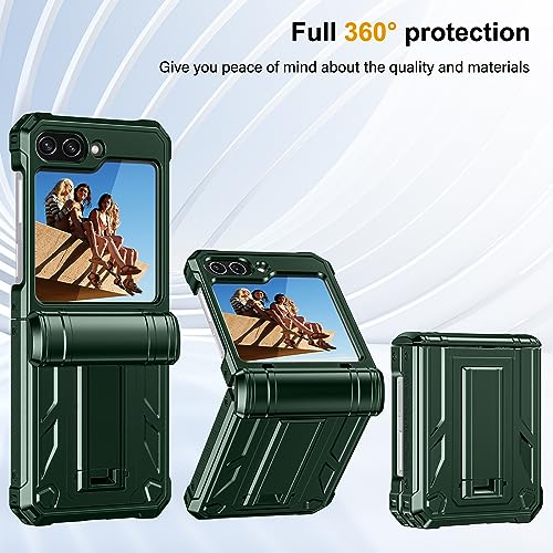 LONTECT for Galaxy Z-Flip 5 5G Case Shockproof Military Grade Protection Heavy Duty Case with Foldable Kickstand&Hinge Protection Rugged Drop Protective Cover Case for Samsung Galaxy Z Flip 5,Green