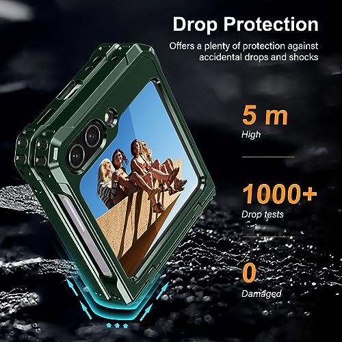 LONTECT for Galaxy Z-Flip 5 5G Case Shockproof Military Grade Protection Heavy Duty Case with Foldable Kickstand&Hinge Protection Rugged Drop Protective Cover Case for Samsung Galaxy Z Flip 5,Green