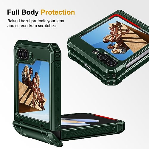 LONTECT for Galaxy Z-Flip 5 5G Case Shockproof Military Grade Protection Heavy Duty Case with Foldable Kickstand&Hinge Protection Rugged Drop Protective Cover Case for Samsung Galaxy Z Flip 5,Green