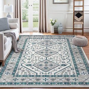 gaomon boho area rug 8x10 persian washable livingroom rug, soft vintage boho gromertic accent rugs for living room entryway dining room, non-slip non-shedding low-pile floor carpet