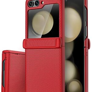 Vihibii for Samsung Galaxy Z Flip 5 Case with Hinge Protection & Back Screen Protector, Slim Fit Stylish Non-Slip Texture Shockproof Rugged Phone Cover Case for Samsung Galaxy Z Flip 5 5G 2023, Red