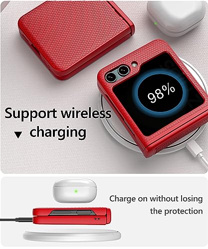 Vihibii for Samsung Galaxy Z Flip 5 Case with Hinge Protection & Back Screen Protector, Slim Fit Stylish Non-Slip Texture Shockproof Rugged Phone Cover Case for Samsung Galaxy Z Flip 5 5G 2023, Red