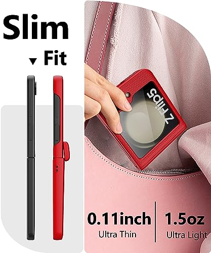 Vihibii for Samsung Galaxy Z Flip 5 Case with Hinge Protection & Back Screen Protector, Slim Fit Stylish Non-Slip Texture Shockproof Rugged Phone Cover Case for Samsung Galaxy Z Flip 5 5G 2023, Red