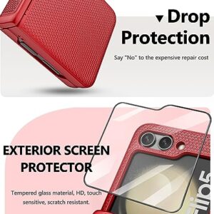 Vihibii for Samsung Galaxy Z Flip 5 Case with Hinge Protection & Back Screen Protector, Slim Fit Stylish Non-Slip Texture Shockproof Rugged Phone Cover Case for Samsung Galaxy Z Flip 5 5G 2023, Red