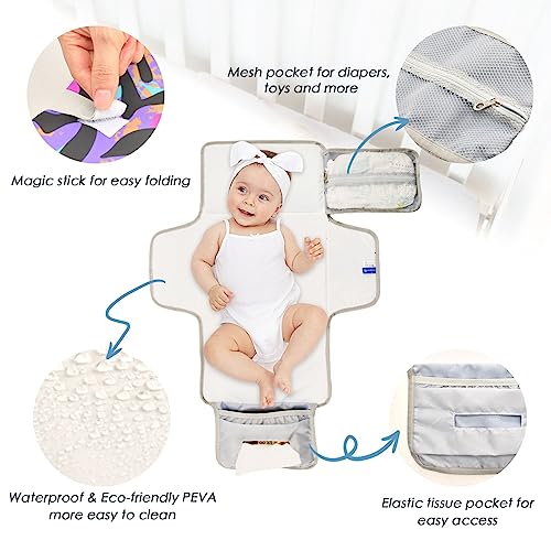 Leopard Portable Baby Changing Pad Diaper Changing Table Pad Waterproof Travel Changing Station Mat with Built-in Pillow for Baby Gifts Stuff Newborn