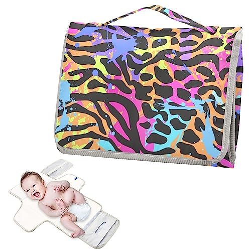 Leopard Portable Baby Changing Pad Diaper Changing Table Pad Waterproof Travel Changing Station Mat with Built-in Pillow for Baby Gifts Stuff Newborn