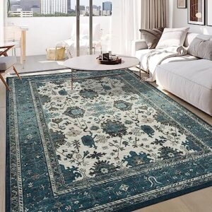 garvee persian washable area rug 8x10 vintage boho living room rug non-slip nursery rug for bedroom,low-pile carpet print distressed entryway rug for laundry dining room office