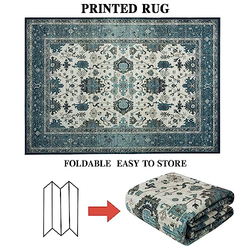 GARVEE Persian Washable Area Rug 8x10 Vintage Boho Living Room Rug Non-Slip Nursery Rug for Bedroom,Low-Pile Carpet Print Distressed Entryway Rug for Laundry Dining Room Office