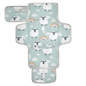 blue sheep portable baby changing pad diaper changing table pad foldable travel changing station with built-in pillow for unisex baby gifts newborn
