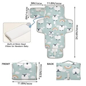 Blue Sheep Portable Baby Changing Pad Diaper Changing Table Pad Foldable Travel Changing Station with Built-in Pillow for Unisex Baby Gifts Newborn