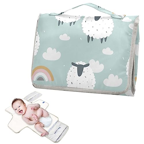 Blue Sheep Portable Baby Changing Pad Diaper Changing Table Pad Foldable Travel Changing Station with Built-in Pillow for Unisex Baby Gifts Newborn
