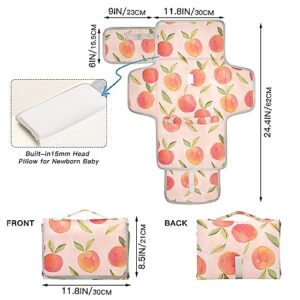 Peaches Pink Portable Baby Changing Pad Diaper Changing Table Pad Foldable Travel Changing Station with Built-in Pillow for Newborn Essentials Baby