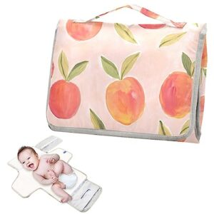 Peaches Pink Portable Baby Changing Pad Diaper Changing Table Pad Foldable Travel Changing Station with Built-in Pillow for Newborn Essentials Baby