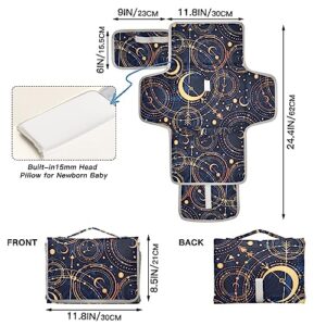 Moon Star Bohoo Portable Baby Changing Pad Travel Diaper Changing Table Mat Foldable Waterproof Changing Station with Built-in Pillow for Newborn Essentials Stuff Baby