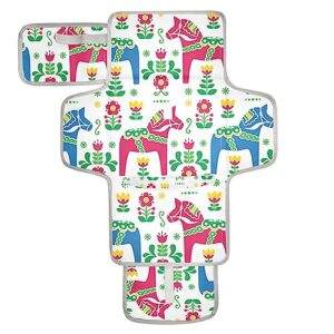 swedish folk horse portable baby changing pad travel diaper changing pad foldable waterproof changing mat station with built-in pillow for newborn essentials gifts