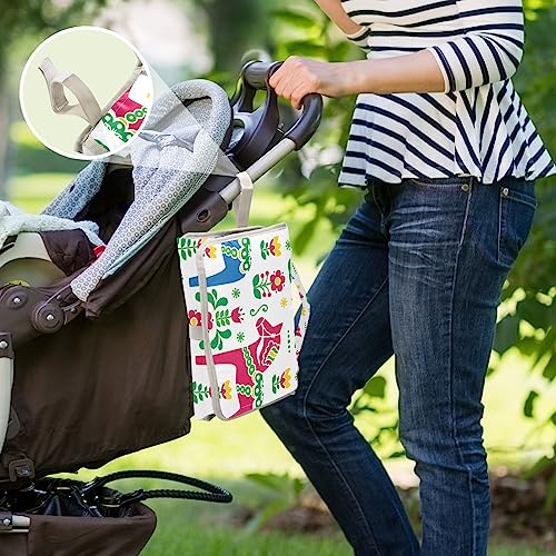 Swedish Folk Horse Portable Baby Changing Pad Travel Diaper Changing Pad Foldable Waterproof Changing Mat Station with Built-in Pillow for Newborn Essentials Gifts