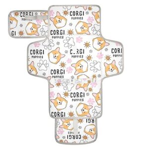 cute corgi portable baby changing pad diaper changing table pad foldable waterproof travel changing station with built-in pillow for baby newborn essentials