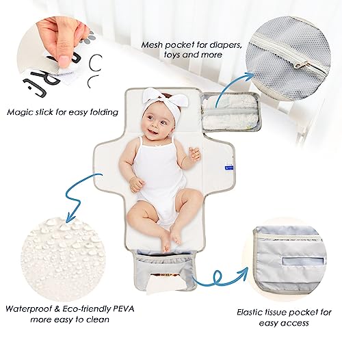 Cute Corgi Portable Baby Changing Pad Diaper Changing Table Pad Foldable Waterproof Travel Changing Station with Built-in Pillow for Baby Newborn Essentials