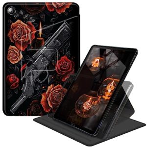 case for amazon fire 7 (7 inch, 9th/7th/5th generation, 2019/2017/2015 release), 360 degree multi-viewing angles adjustable stand pu leather cover, pistol rose
