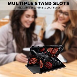 Case for Amazon Fire 7 (7 inch, 9th/7th/5th Generation, 2019/2017/2015 Release), 360 Degree Multi-Viewing Angles Adjustable Stand PU Leather Cover, Pistol Rose