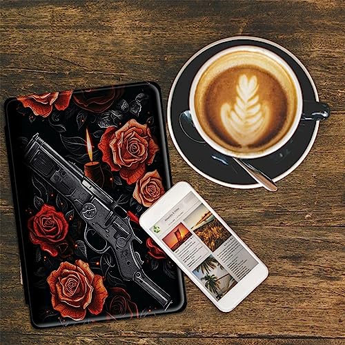 Case for Amazon Fire 7 (7 inch, 9th/7th/5th Generation, 2019/2017/2015 Release), 360 Degree Multi-Viewing Angles Adjustable Stand PU Leather Cover, Pistol Rose