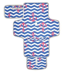 nautical anchors wavy portable baby changing pad diaper changing table pad waterproof travel changing station mat with built-in pillow for baby newborn gift stuff