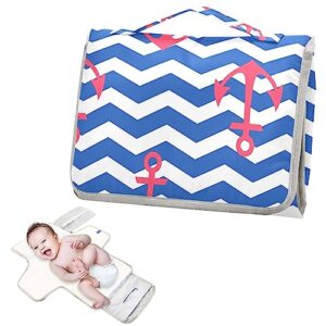 Nautical Anchors Wavy Portable Baby Changing Pad Diaper Changing Table Pad Waterproof Travel Changing Station Mat with Built-in Pillow for Baby Newborn Gift Stuff