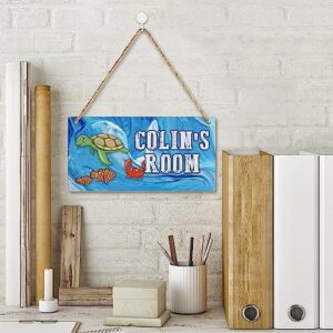 Personalized Sea Creature Turtle Fish Crab Room Sign Boys Girls Bedroom Art Wall Decor Custom Name Kids Baby Nursery Front Door Wood Plaque