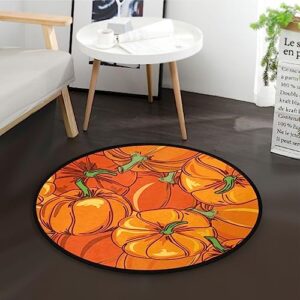abstract pumpkins pattern area rug round 3ft thanksgiving harvest circular carpet floor mat soft non skid for living room dining holiday decor seasonal washable