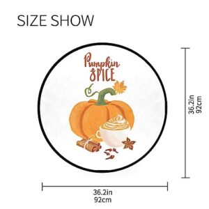 Pumpkin Spice Latter Mug Area Rug Round 3ft Thanksgiving Autumn Circular Carpet Floor Mat Soft Non Skid for Living Room Dining Holiday Decor Seasonal Washable