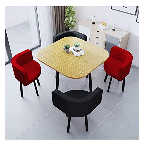 IWQHQXR Office Conference Table, Living Room Table and Chair Set Nordic Simple Wooden Round Dining Table Home Living Room Study Bedroom Display 1 Table 4 Chairs (Color : Brown) (Color : Red+Black)